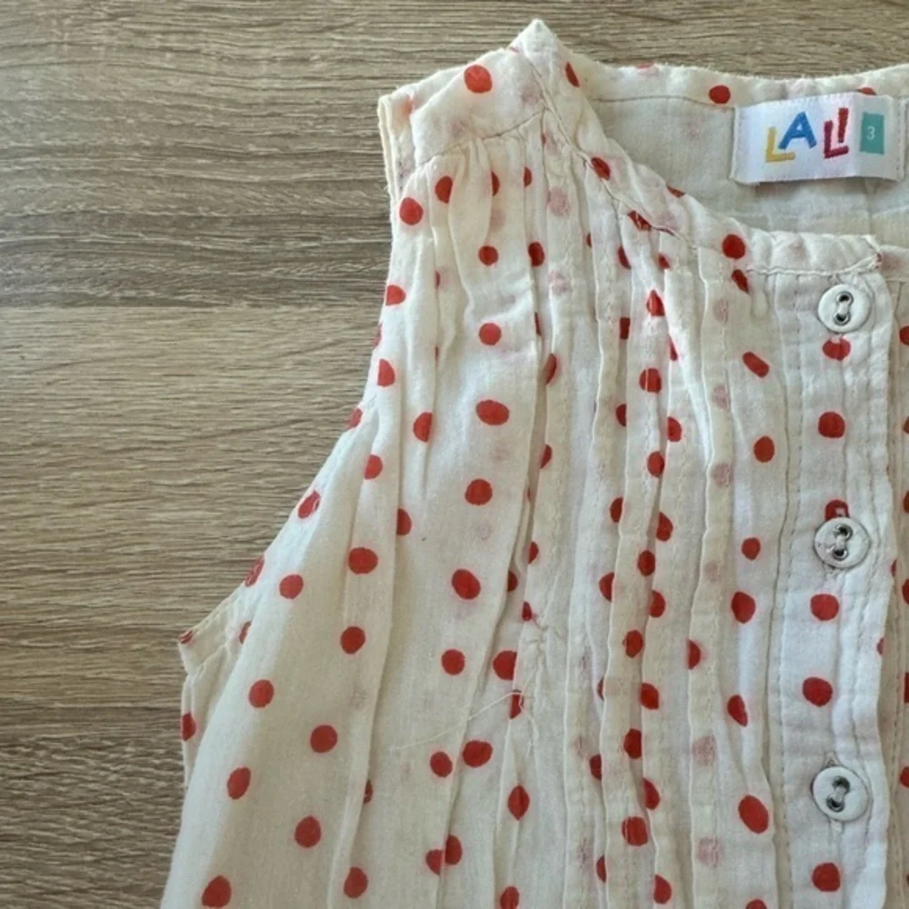 LALI Polkadot Cream & Red Pintuck Dress‎ 3T